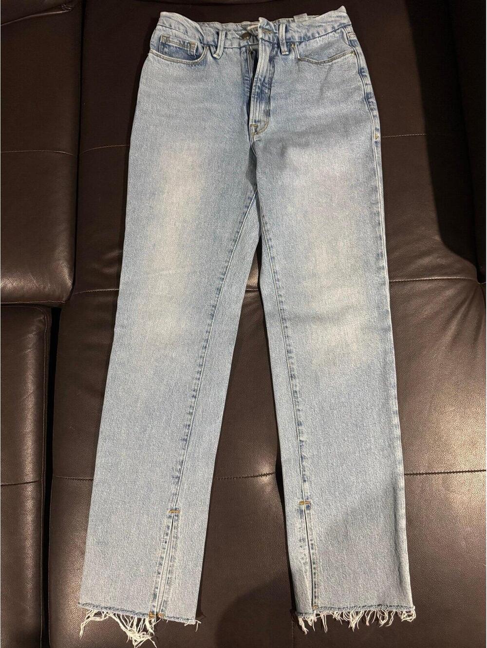Good American Light Wash Slit Ankle Jeans